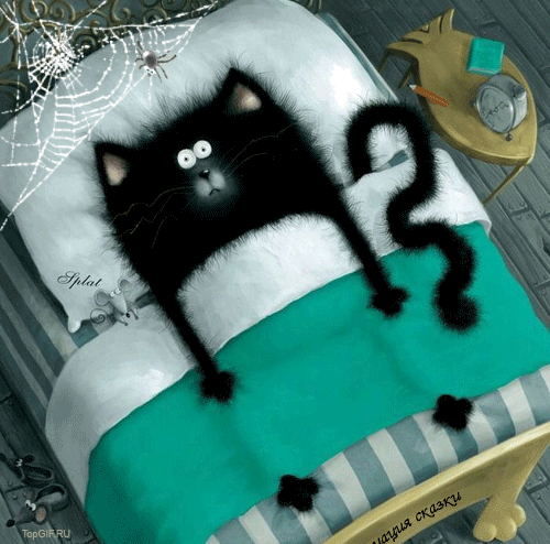 Кот м мышка под одеялом анимация